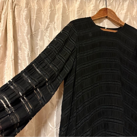 Anine Bing Black Viola Long Sleeve Striped Shift Swing Dress - Picture 7 of 16